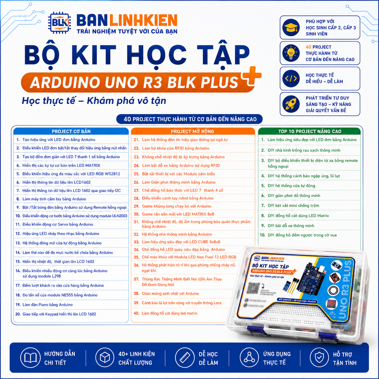 Bộ KIT Học Tập Uno R3 Plus Banlinhkien học lập trình arduino sẵn code ...