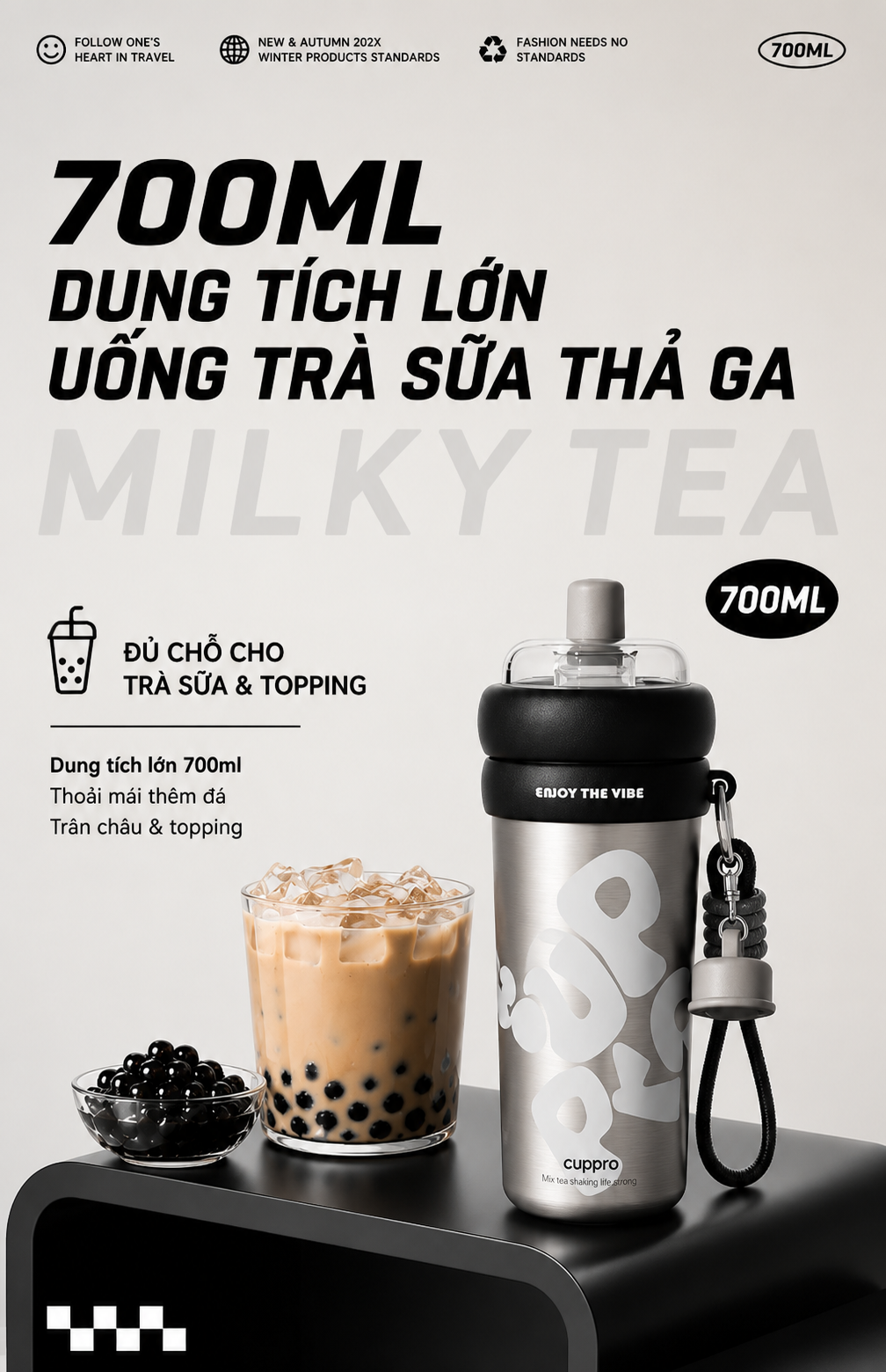 Bình giữ nhiệt Milky Tea Inox 316L phủ sứ 700ml, Ly nước giữ nhiệt Fan ...