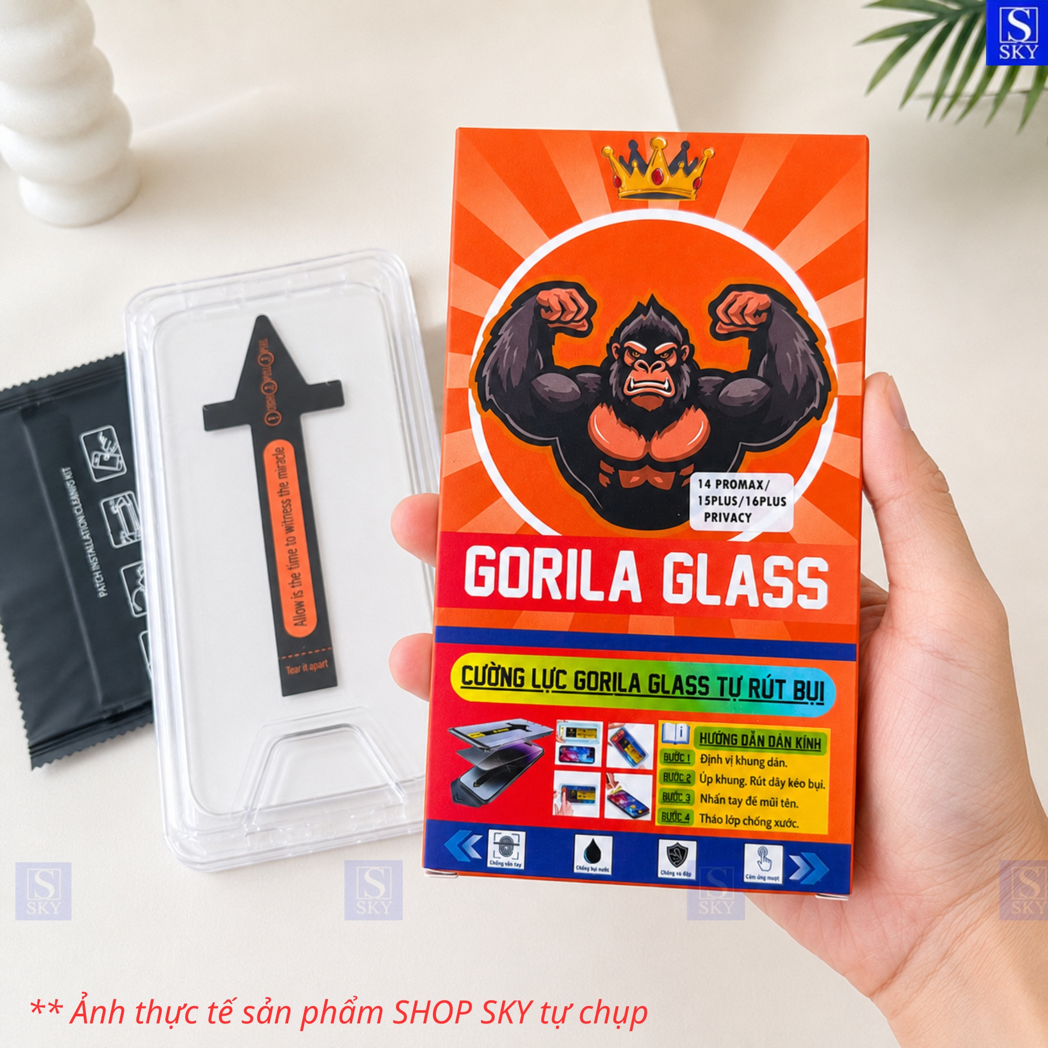 [COMBO 2 KÍNH] Kính GORILA GLASS Chống Nhìn Trộm Cho cường lực iPhone 11 - 18 ProMax , Khung Tự Dán Tự Rút Bụi – ảnh mô tả chi tiết 2