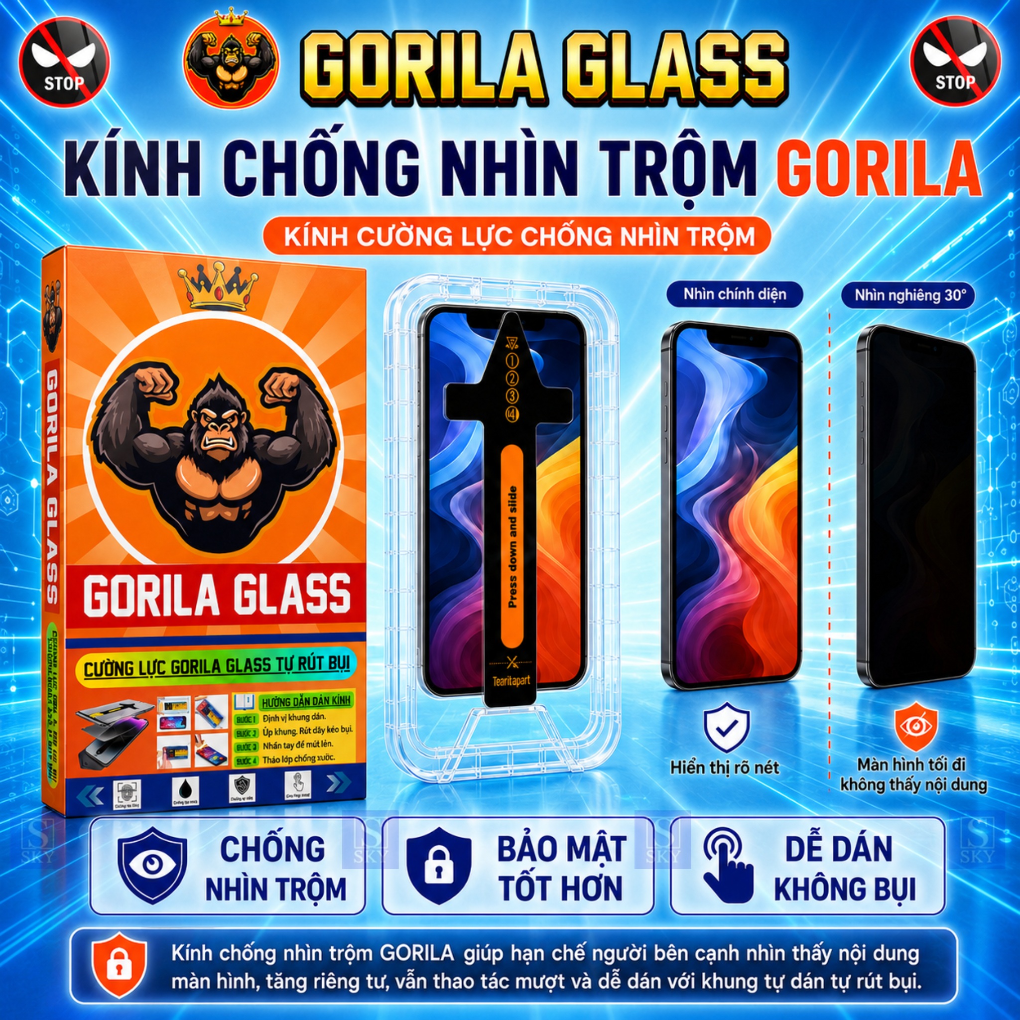 [COMBO 2 KÍNH] Kính GORILA GLASS Chống Nhìn Trộm Cho cường lực iPhone 11 - 18 ProMax , Khung Tự Dán Tự Rút Bụi – ảnh mô tả chi tiết 3