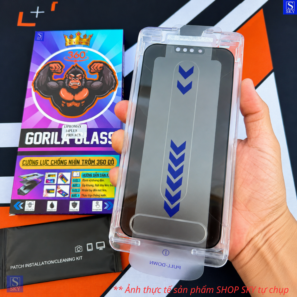 Kính Cường Lực GORILA Glass Chống Nhìn Trộm 360 Độ Có Khung Tự Dán Rút Bụi Cho iPhone 11-17 Pro Max 18 ProMax X XR XS – ảnh mô tả chi tiết 4