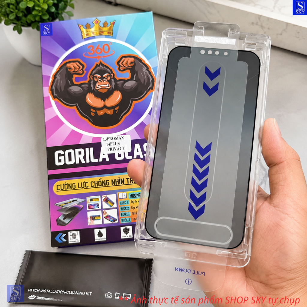 Kính Cường Lực GORILA Glass Chống Nhìn Trộm 360 Độ Có Khung Tự Dán Rút Bụi Cho iPhone 11-17 Pro Max 18 ProMax X XR XS – ảnh mô tả chi tiết 6