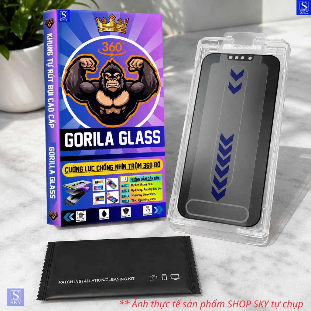 Kính Cường Lực GORILA Glass Chống Nhìn Trộm 360 Độ Có Khung Tự Dán Rút Bụi Cho iPhone 11-17 Pro Max 18 ProMax X XR XS – ảnh mô tả chi tiết 7