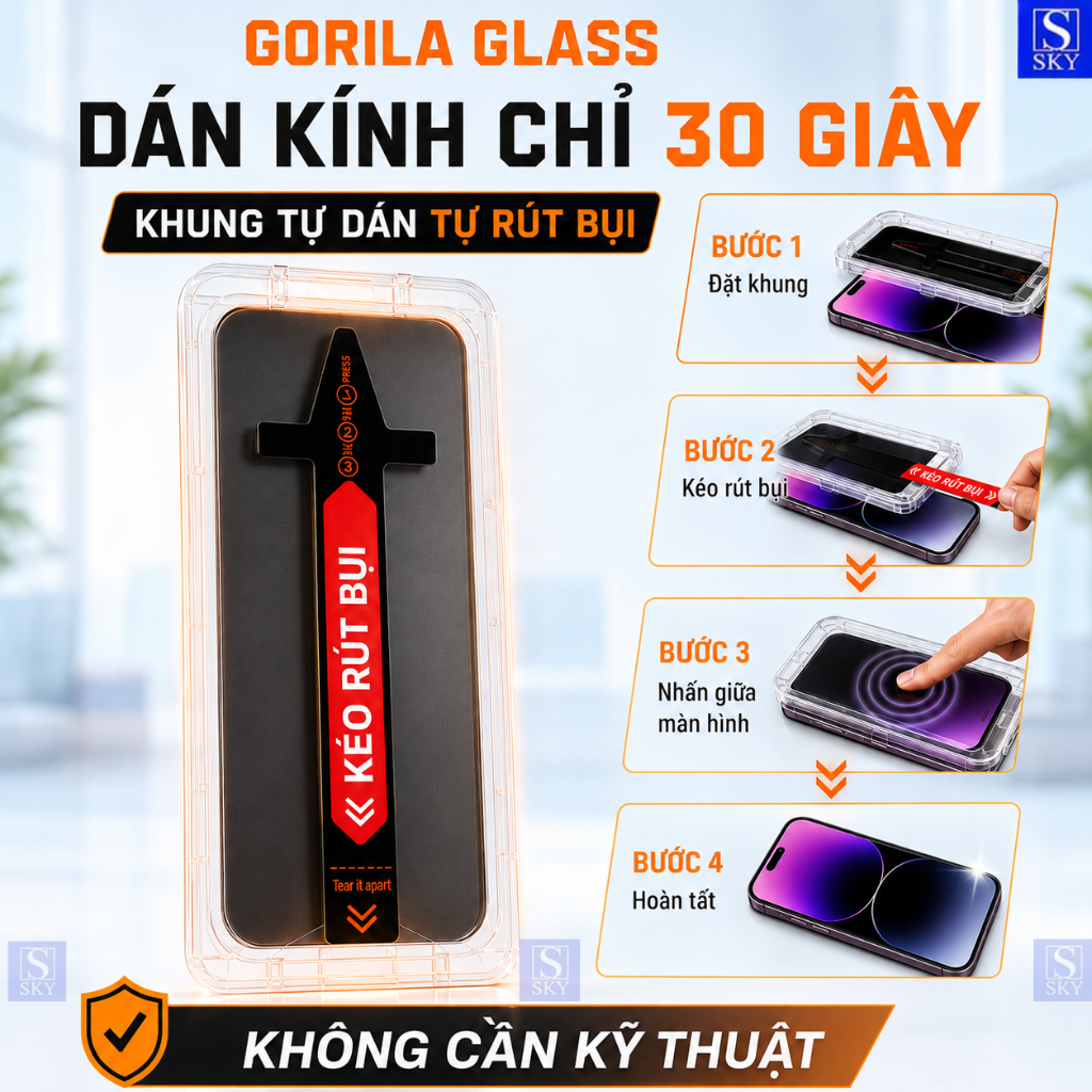 Kính Cường Lực GORILA GLASS Chống Nhìn Trộm Dán Tự Hút Bụi iphone 17 ProMax 16 ProMax 17 Air 18 15 14 13 12 11 X Xs Xr – ảnh mô tả chi tiết 2