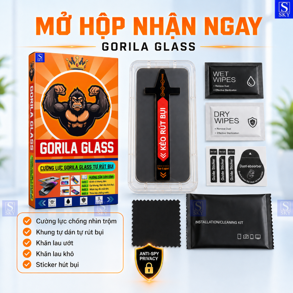 Kính Cường Lực GORILA GLASS Chống Nhìn Trộm Dán Tự Hút Bụi iphone 17 ProMax 16 ProMax 17 Air 18 15 14 13 12 11 X Xs Xr – ảnh mô tả chi tiết 5