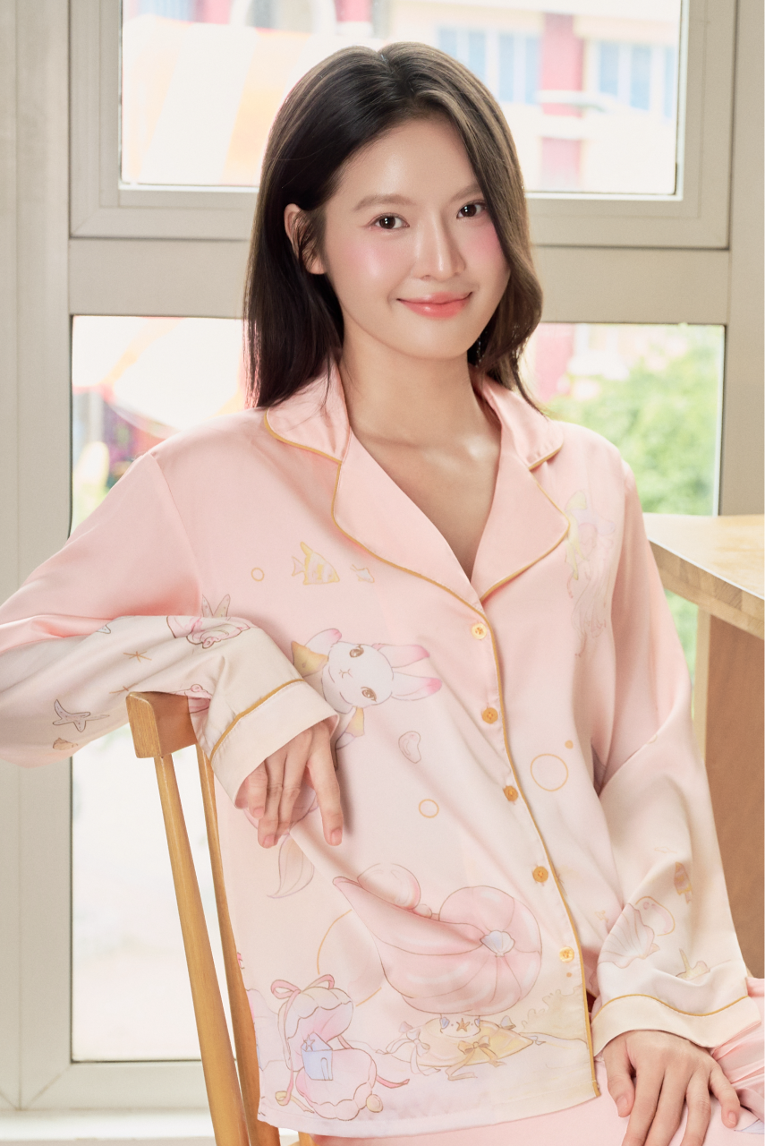 Bộ Pijama Lụa Tay Dài Pearl Rhyme Màu Cam - Đồ Ngủ Pyjama Thiết Kế Sang ...