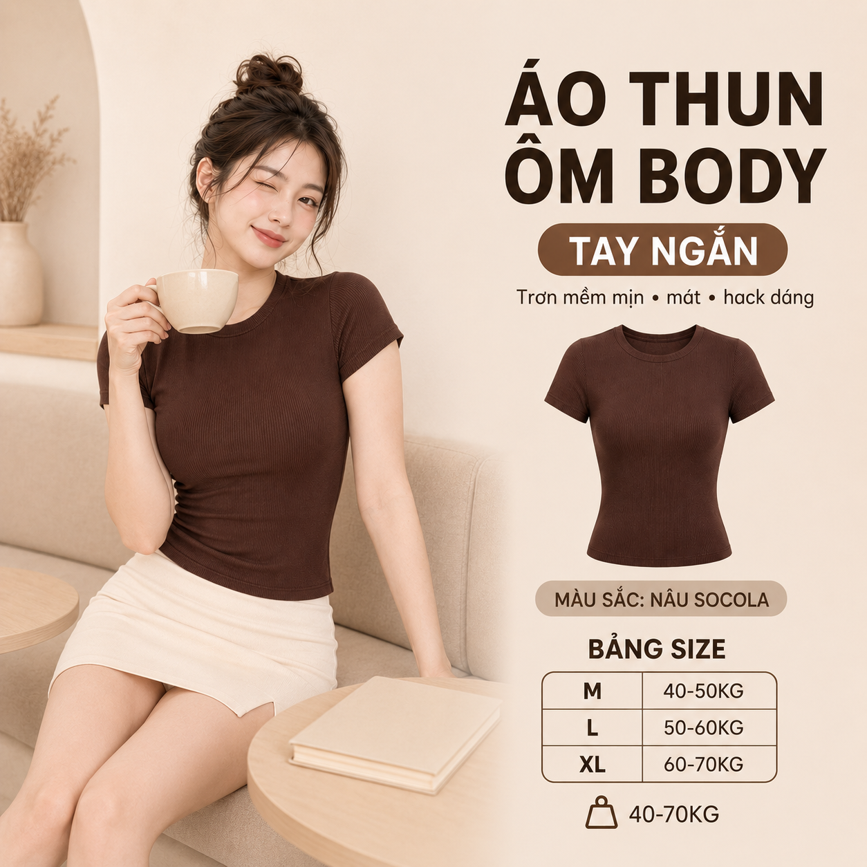 Áo Thun Ôm Body Cotton Rip Lụa Trơn Mềm Mịn mát Hack Dáng (40-80)KG QNC ...
