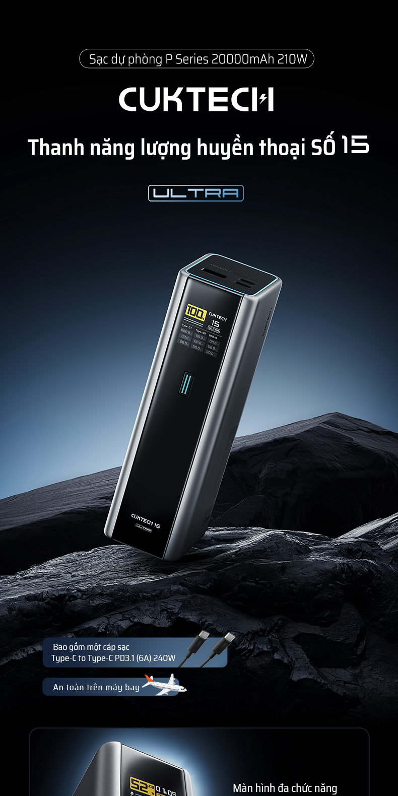 CUKTECH 15 ULTRA Sạc Di Động 2C1A | Công Suất 210W Max | Dung Lượng 20 ...
