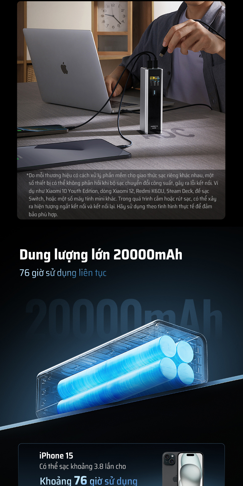 CUKTECH 15 ULTRA Sạc Di Động 2C1A | Công Suất 210W Max | Dung Lượng 20 ...