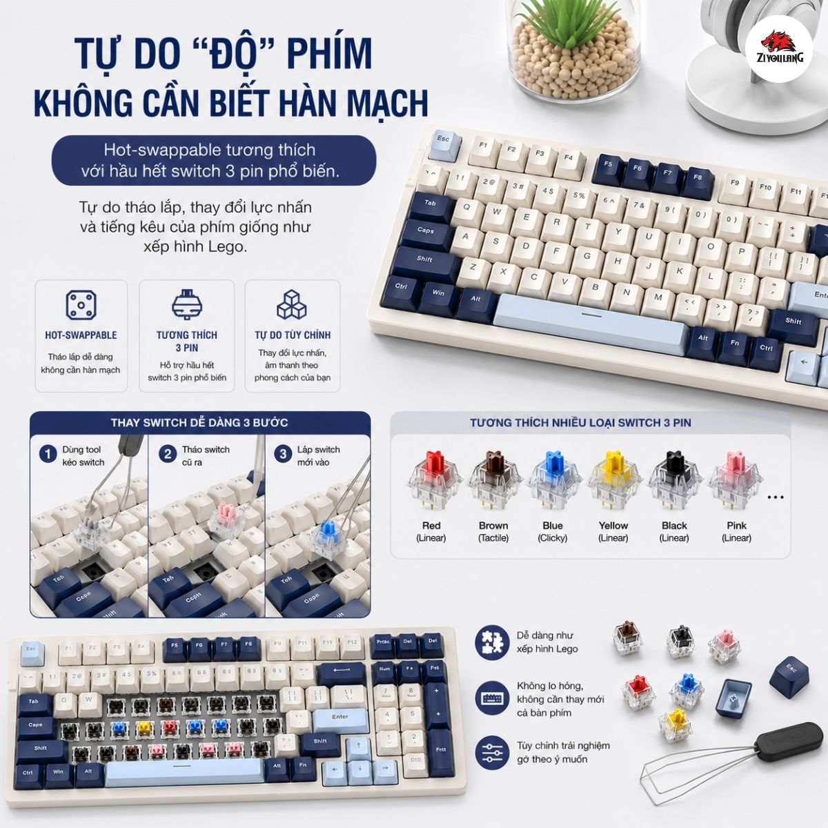 Bàn Phím Cơ Gaming Free Wolf K8BT PRO LED Đổi Màu, Hotswap 3 Pin ...