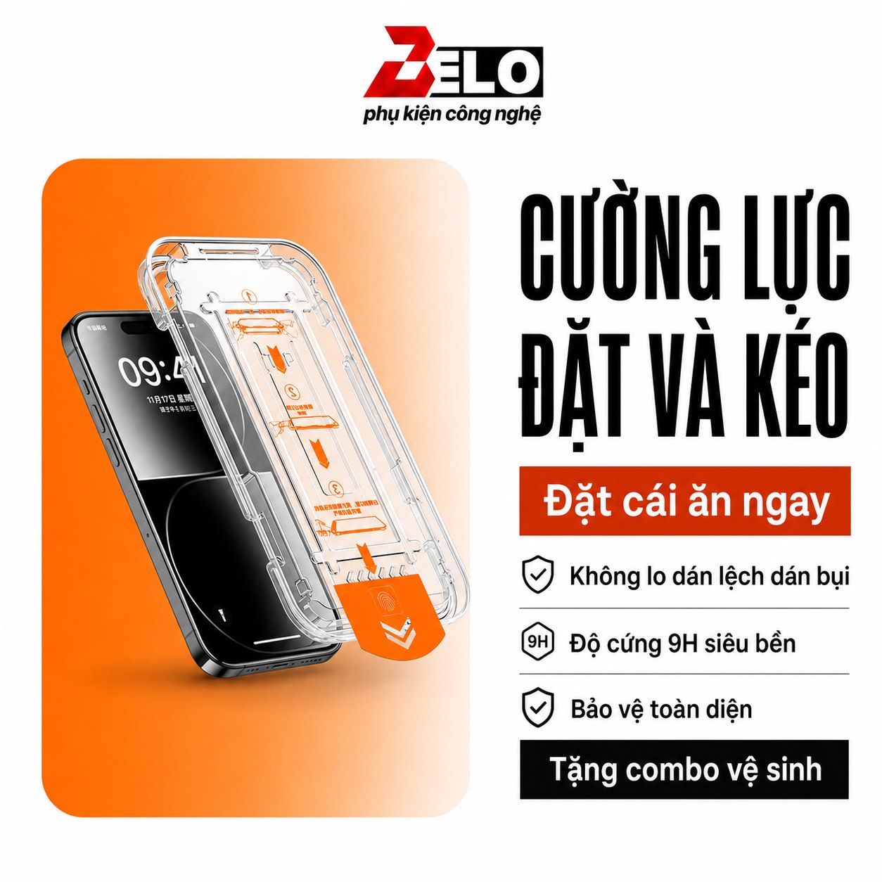Kính Cường Lực iPhone Khung Dán Tự Động Lọc Bụi Hạn Chế Vân Tay Độ Cứng 9H chống sốc BELO – ảnh mô tả chi tiết 1
