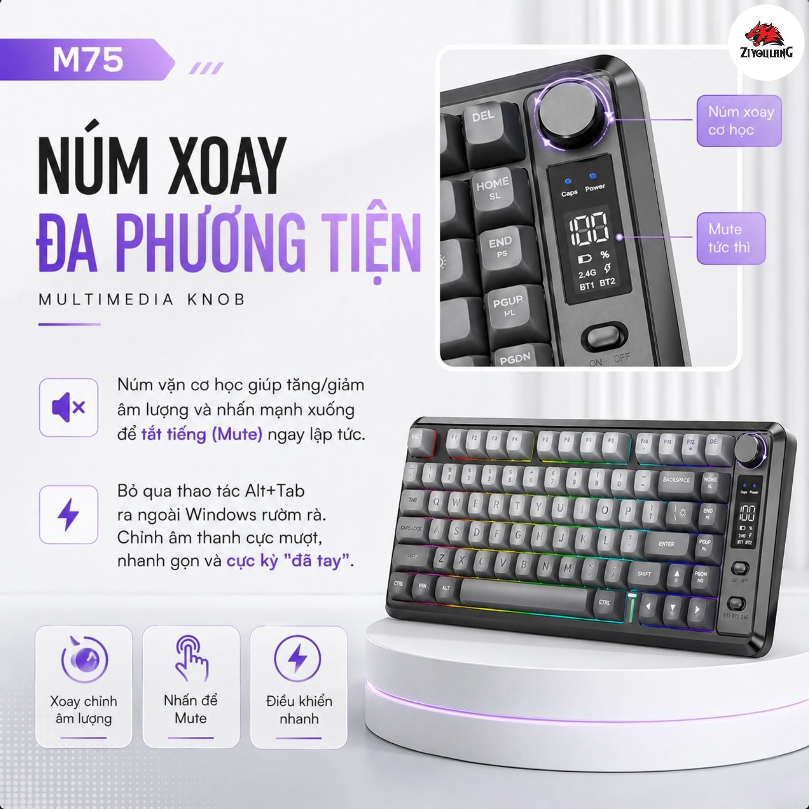 Bàn Phím Không Dây Free Wolf M75 - Layout 81 Phím, Pin 15 Ngày, Full ...