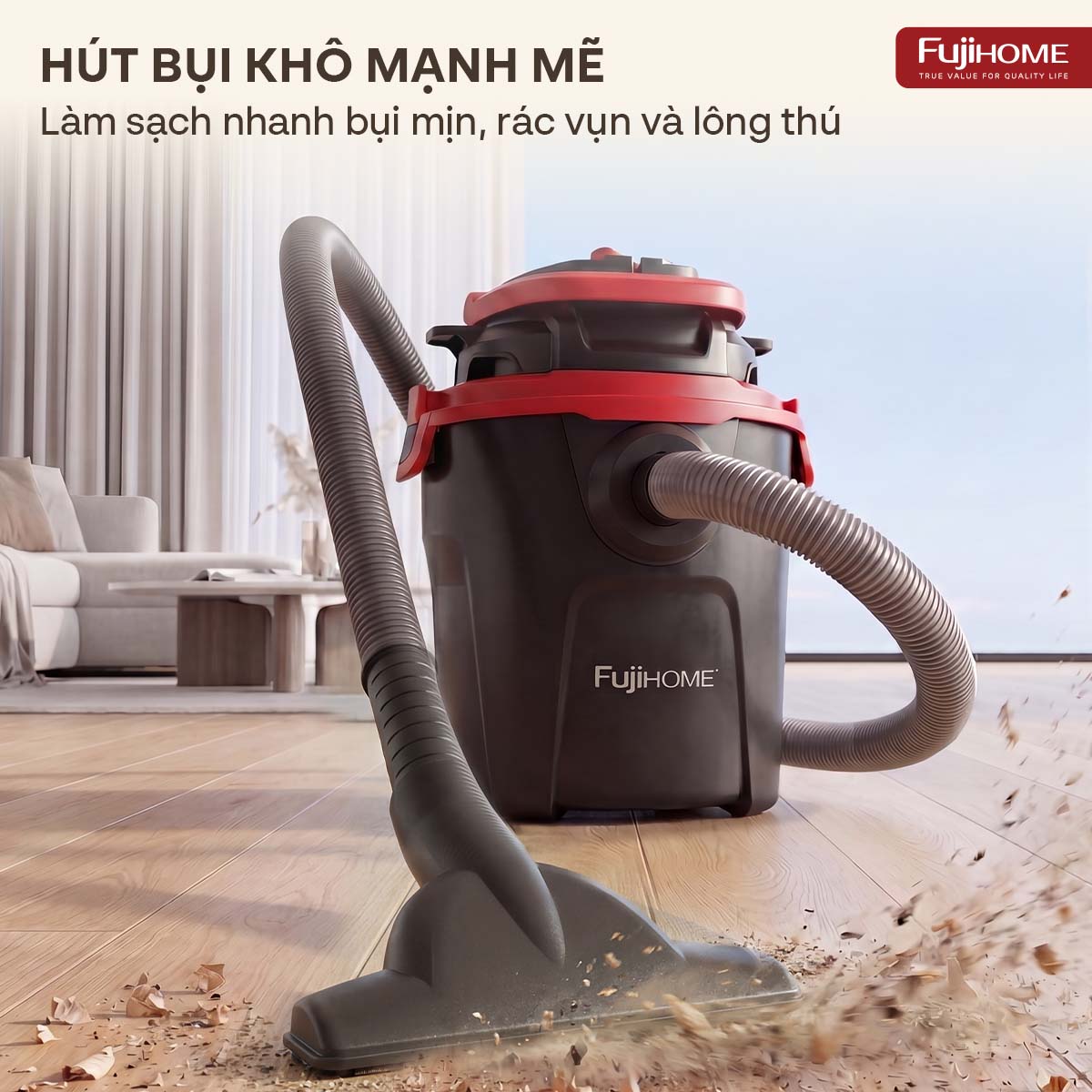 Kích thước chi tiết và thông số máy hút bụi Fujihome VC10N