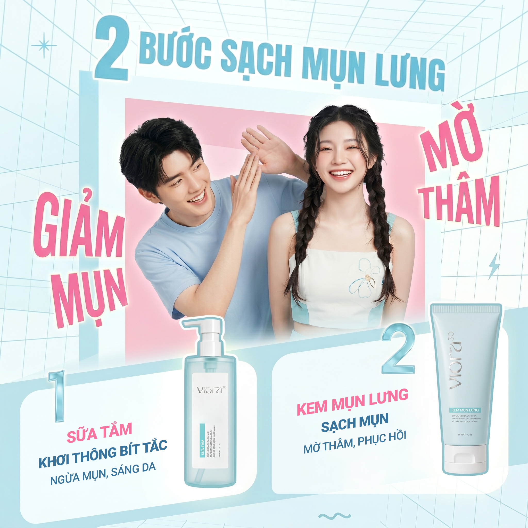Sữa Tắm Giảm Mụn Lưng Viora 30 - Chiết Xuất Cánh Hoa Sen - Làm sạch sâu, dịu nhẹ, sáng da - 280ml