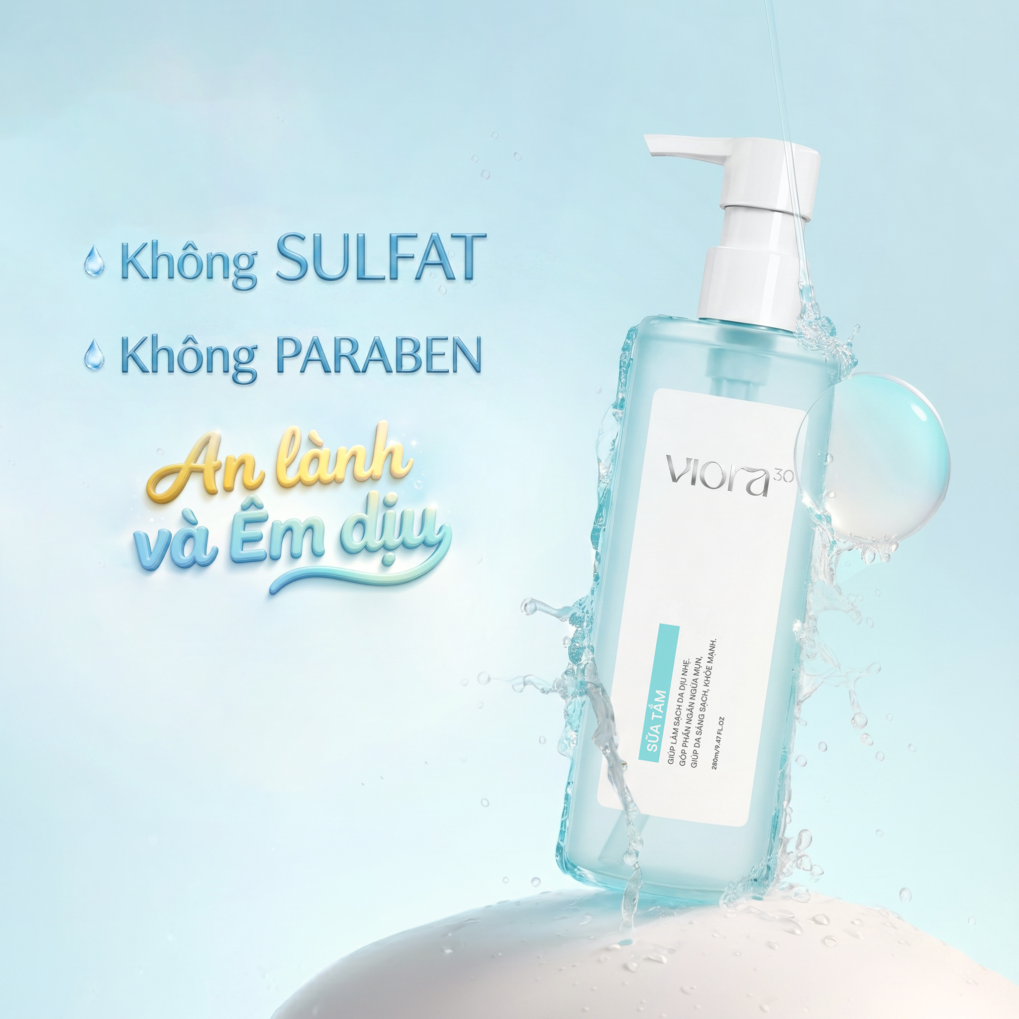 Sữa Tắm Giảm Mụn Lưng Viora 30 - Chiết Xuất Cánh Hoa Sen - Làm sạch sâu, dịu nhẹ, sáng da - 280ml