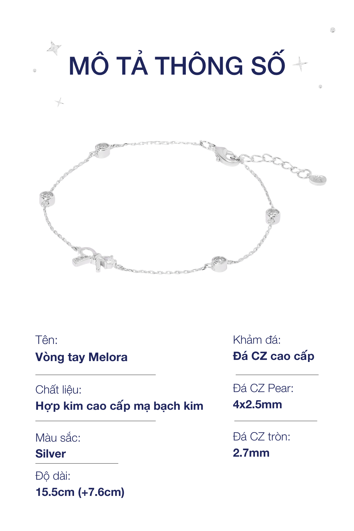 [BST FIRST CHAPTER] Lắc Tay Melora HAPAS JEWELRY Trang Sức Mạ Bạch Kim Đính Đá CZ Cao Cấp - Quà Tặng Người Thương