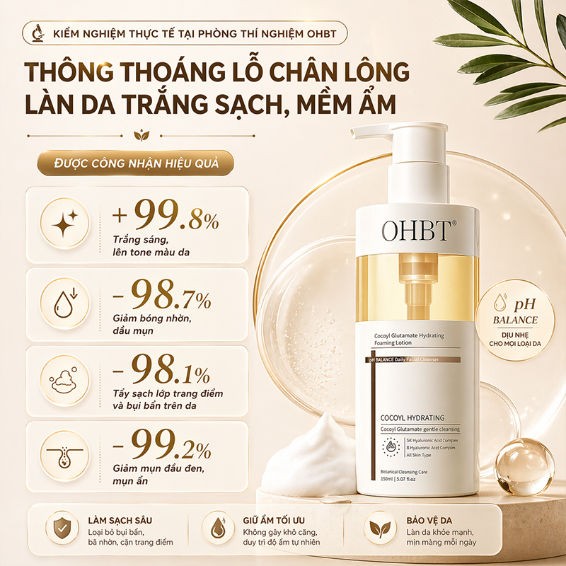 Sữa Rửa Mặt Dưỡng Ẩm Tinh Dầu Dừa OHBT Cococyl Glutamate Hydrating Cleaning Lotion 300ML