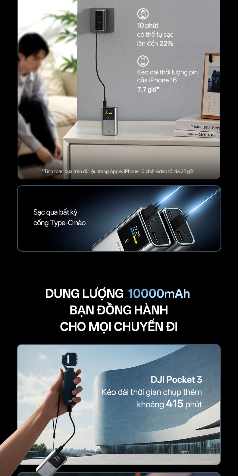 CUKTECH 10 MINI Sạc Di Động 2C1A | Sạc Nhanh 55W Max | Dung Lượng 10.000mAh | Bảo Hành 18 Tháng PB1055 – ảnh mô tả chi tiết 7