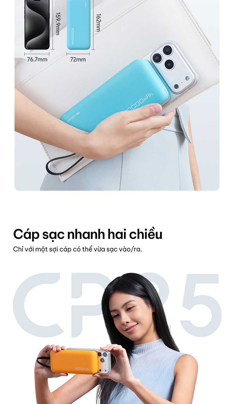 【Được chứng nhận CCC】CUKTECH Sạc Nhanh 55W 20000mAh – Tích Hợp Dây, Hỗ Trợ Xiaomi 55W Samsung 45W Laptop 45W iP 18/17/16 – ảnh mô tả chi tiết 6