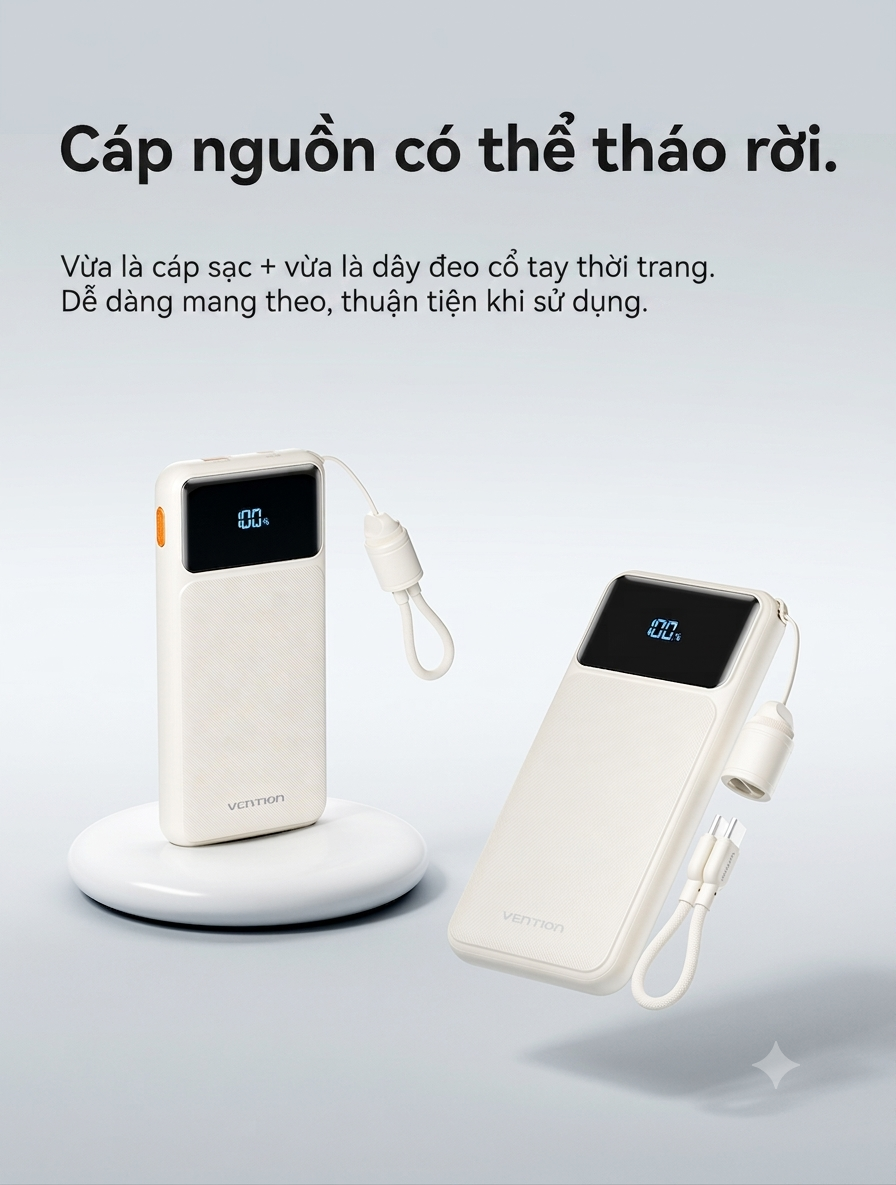 Pin Sạc Dự Phòng 20000mAh Vention 22.5W, Đạt Chuẩn 3C, 2 Cổng USB-A/C Kèm Dây Sạc Type C Màn LED Cho Điện Thoại Laptop – ảnh mô tả chi tiết 2