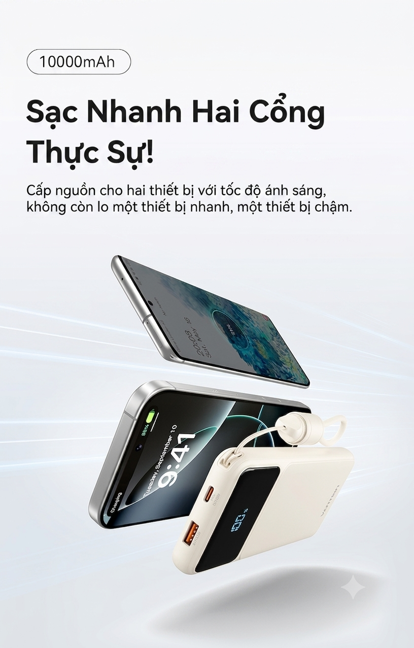 Pin Sạc Dự Phòng 20000mAh Vention 22.5W, Đạt Chuẩn 3C, 2 Cổng USB-A/C Kèm Dây Sạc Type C Màn LED Cho Điện Thoại Laptop – ảnh mô tả chi tiết 4