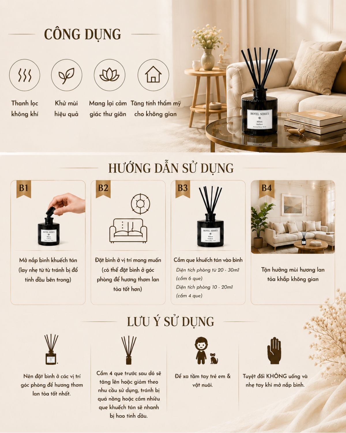 Nước Hoa Thơm Phòng Khuếch Tán Mô Tả Mùi Hương Khách Sạn HILTON, SHERATON, FOUR SEASONS, MARRIOTT 100ml | CLOU asia