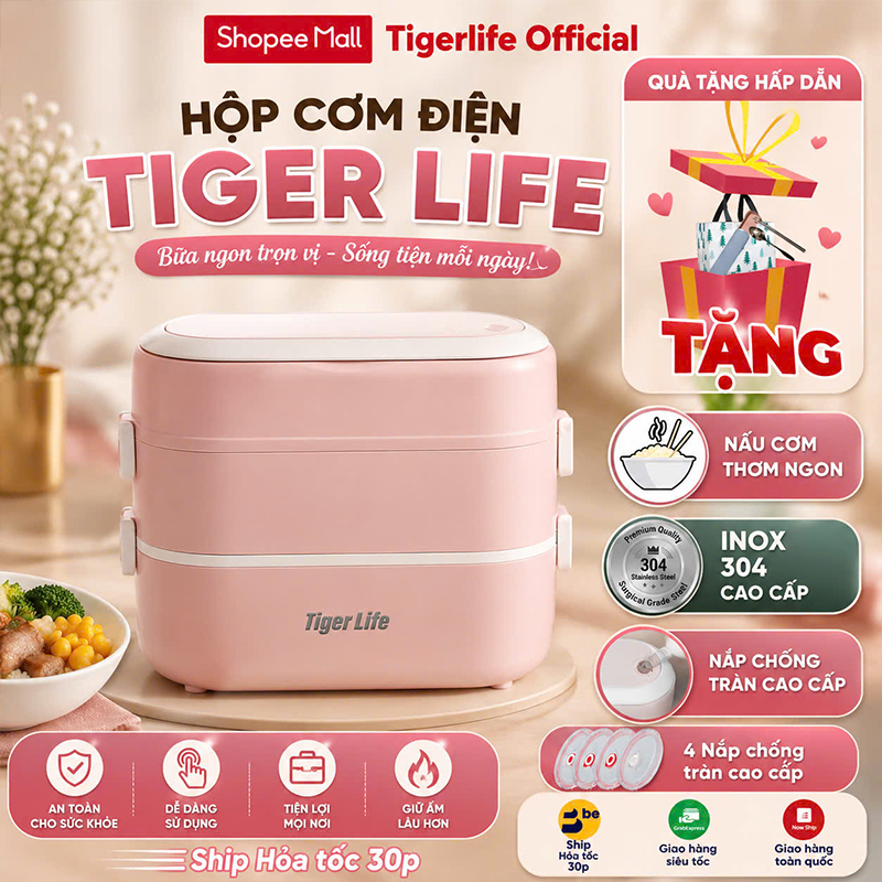 Hộp cơm cắm điện, Tiger Life model mới loại 2 bát và 4 bát đa năng nấu cơm, đồ ăn, hâm nóng, Dung tích 1L, 2L
