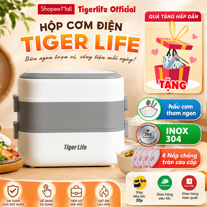 Hộp cơm cắm điện, Tiger Life model mới loại 2 bát và 4 bát đa năng nấu cơm, đồ ăn, hâm nóng, Dung tích 1L, 2L