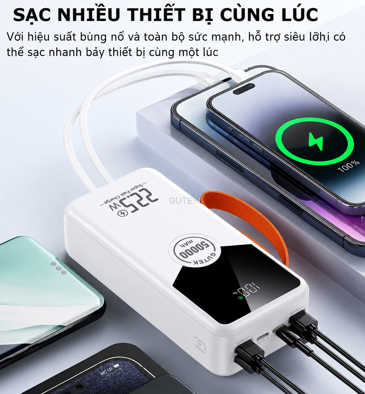Sạc dự phòng 50000mAh sạc nhanh 22,5w dung lượng pin lớn có dây cắm nhiều điện thoại - Gutek GT230 – ảnh mô tả chi tiết 6