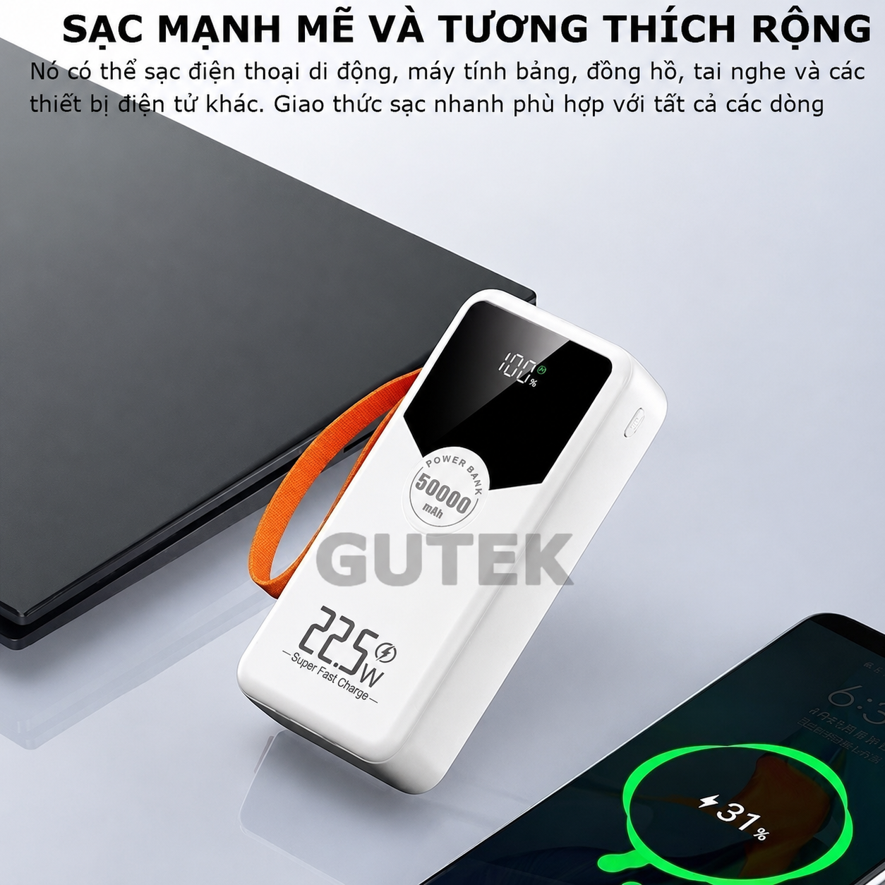 Sạc dự phòng 50000mAh sạc nhanh 22,5w dung lượng pin lớn có dây cắm nhiều điện thoại - Gutek GT230 – ảnh mô tả chi tiết 2