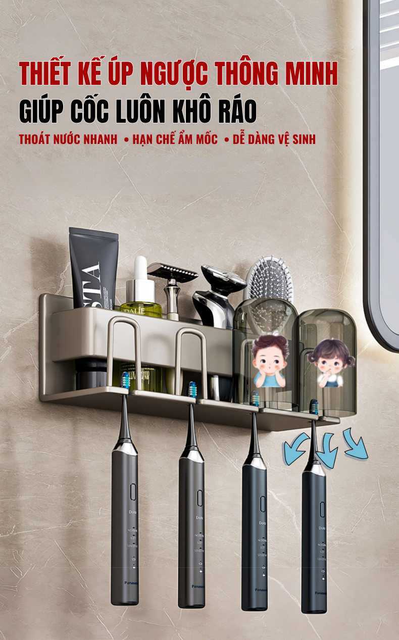 Kệ Để Bàn Chải Đánh Răng Dán Tường INNO HOME | Hợp Kim Nhôm Chống Han Gỉ - Không Cần Khoan Tường - Đa Năng
