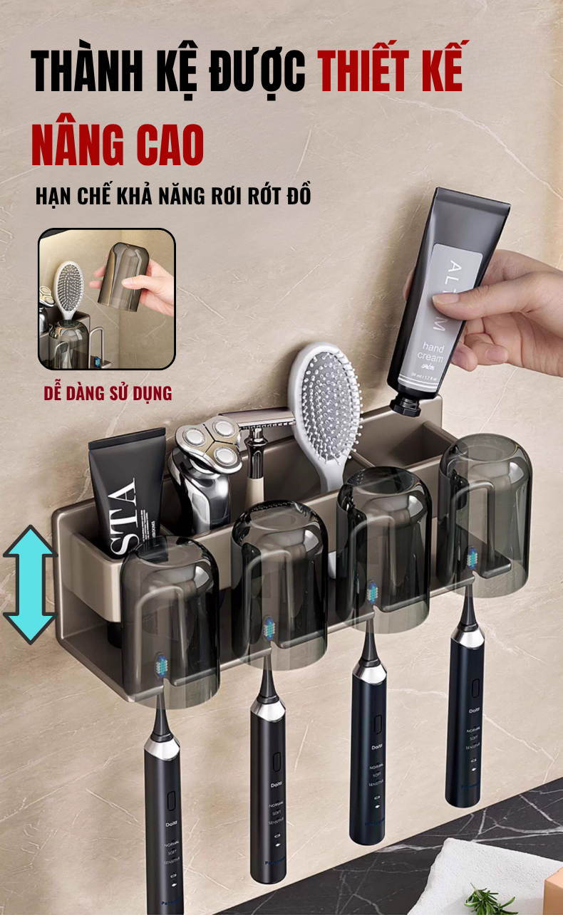 Kệ Để Bàn Chải Đánh Răng Dán Tường INNO HOME | Hợp Kim Nhôm Chống Han Gỉ - Không Cần Khoan Tường - Đa Năng