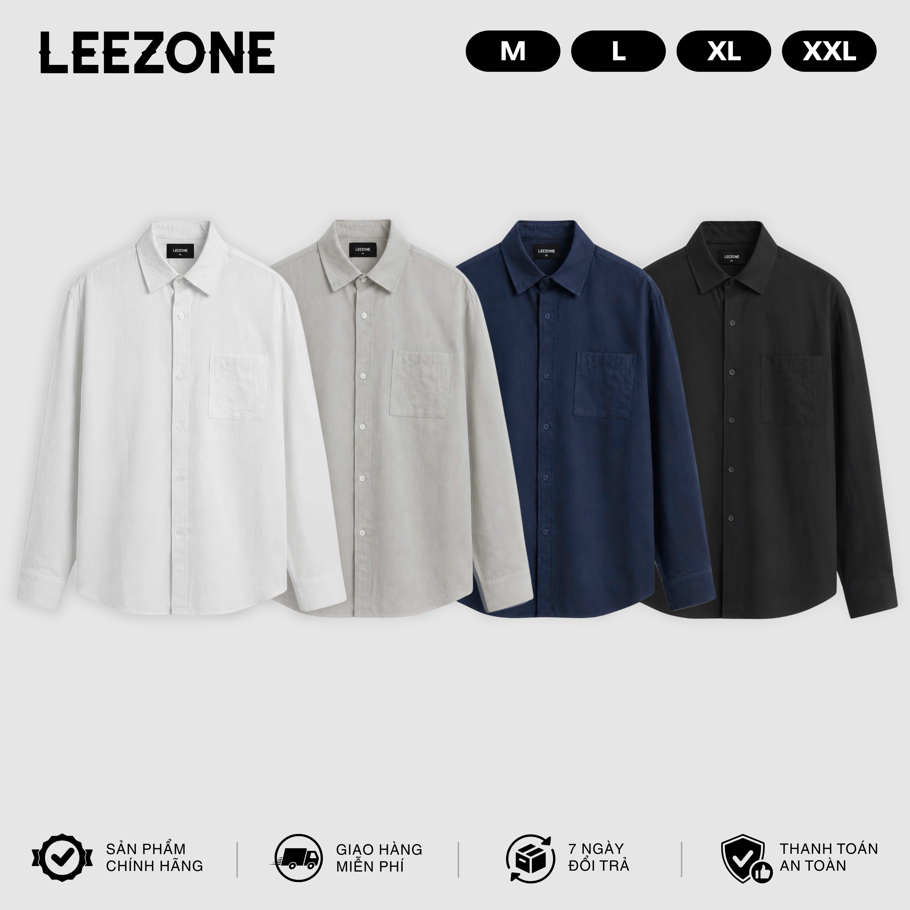 [MỞ BÁN] Áo Sơ Mi Linen Đũi Mát Nam Đi Biển LeeZone Form Rộng | Sơ Mi Đũi Trơn Dài Tay Cổ Đức