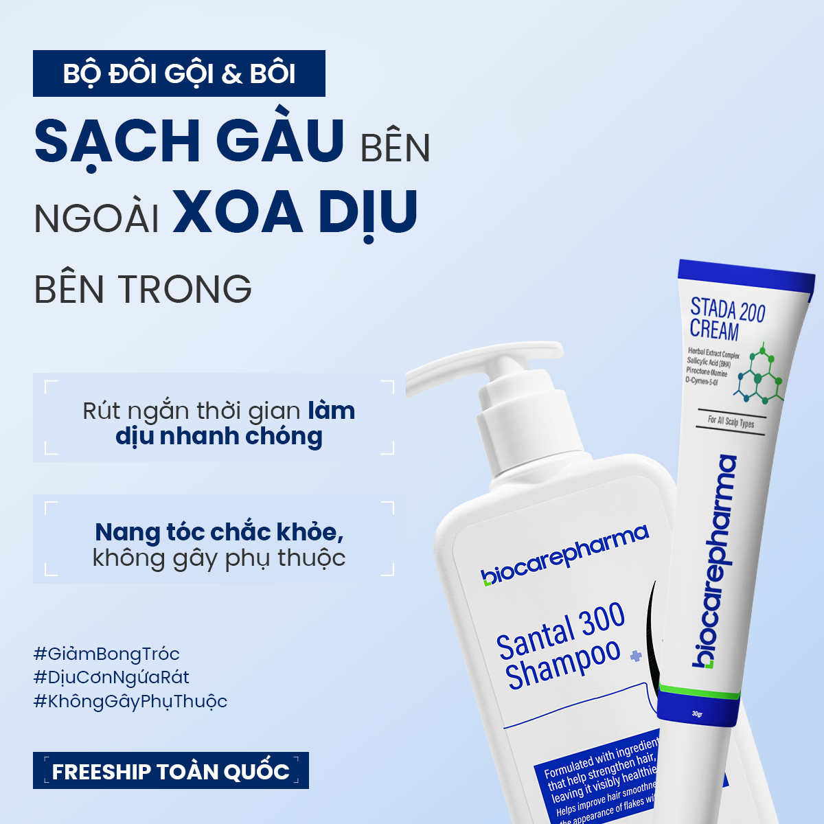 Combo kem và dầu gội hỗ trợ sạch gàu và bong tróc | Biocarepharma.