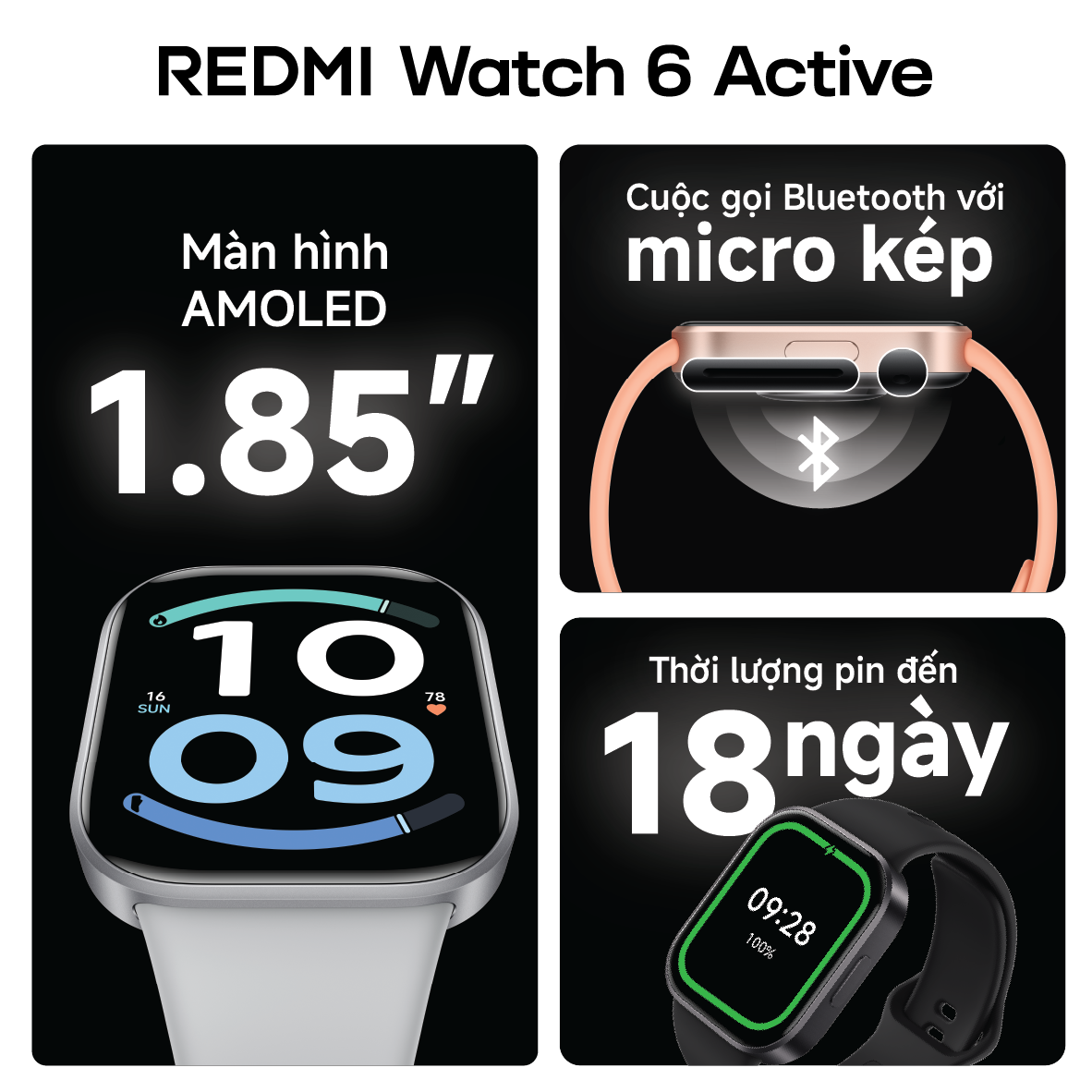 Đồng hồ thông minh Xiaomi Redmi Watch 6 Active | AMOLED 1.85" |Theo dõi nhịp tim| Hỗ trợ nghe gọi Bluetooth – ảnh mô tả chi tiết 1