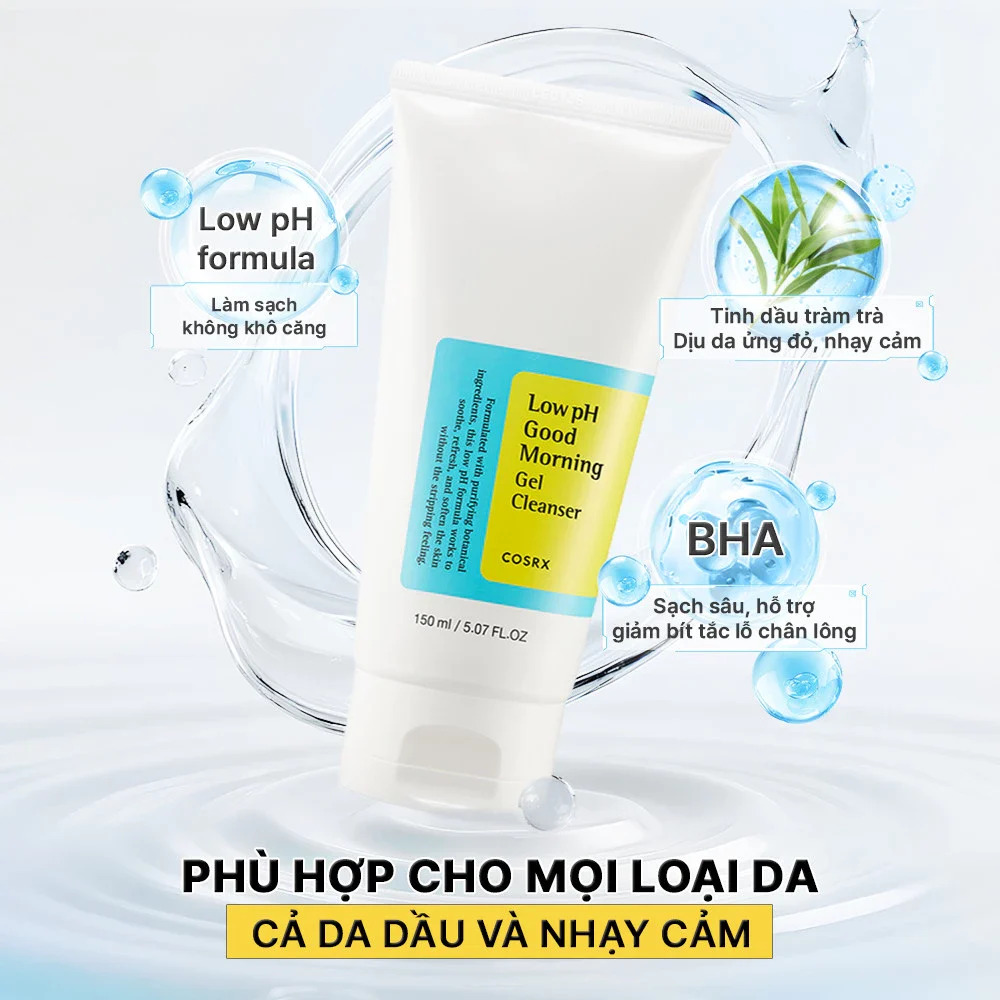Sữa Rửa Mặt Cosrx Không Gây Khô Da Low pH Good Morning Gel Cleanser 150ml