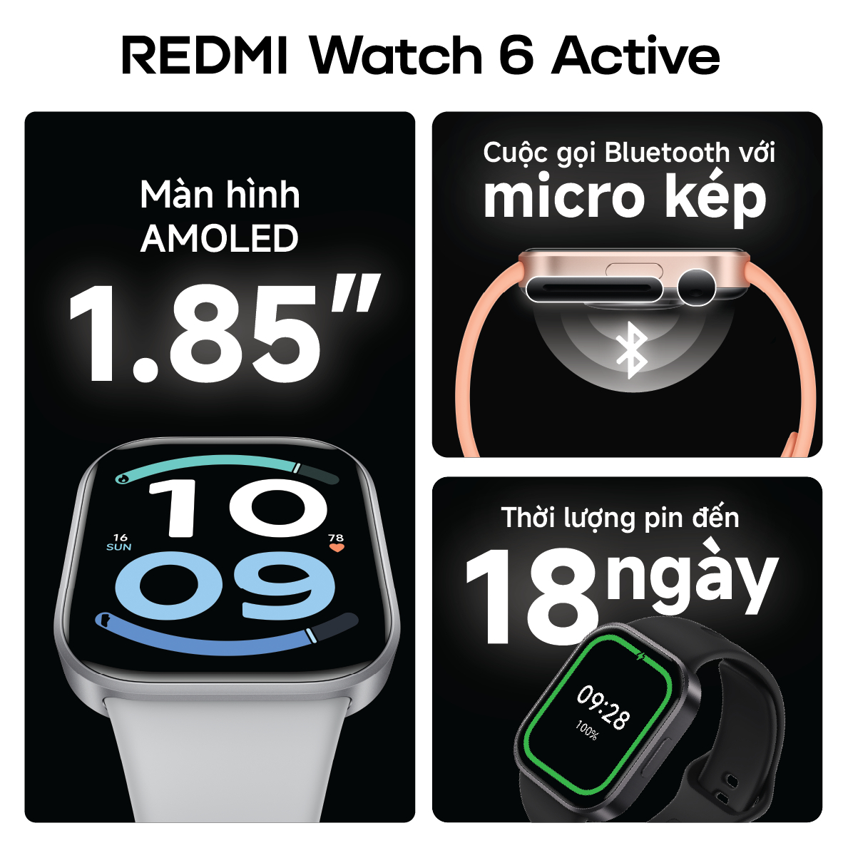 Đồng Hồ Thông Minh Xiaomi Redmi Watch 6 ACTIVE/ 5 ACTIVE / Watch 5 LITE | Nghe Gọi Bluetooth | Chống Nước | Bảo Hành 12T – ảnh mô tả chi tiết 2