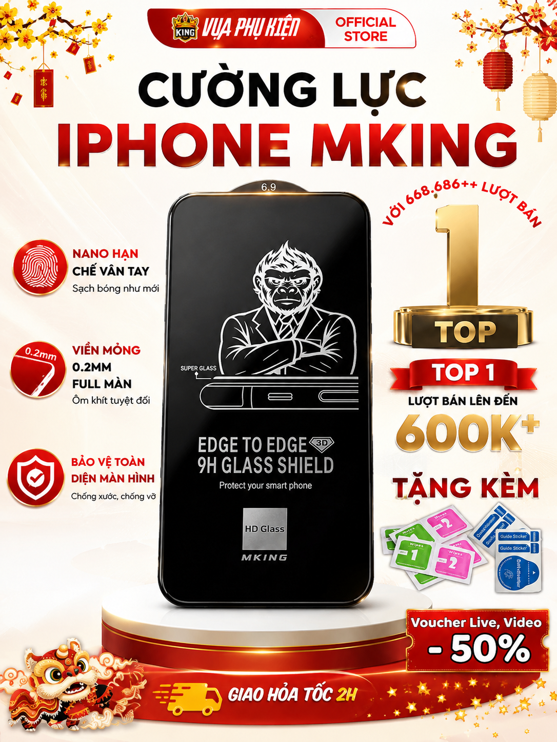 Kính cường lực iphone MKING bảo vệ Full Màn 7plus/8/8plus/x/xs/xs max/12 pro/11 13 14 15 16 promax air 17 18PROMAX – ảnh mô tả chi tiết 2