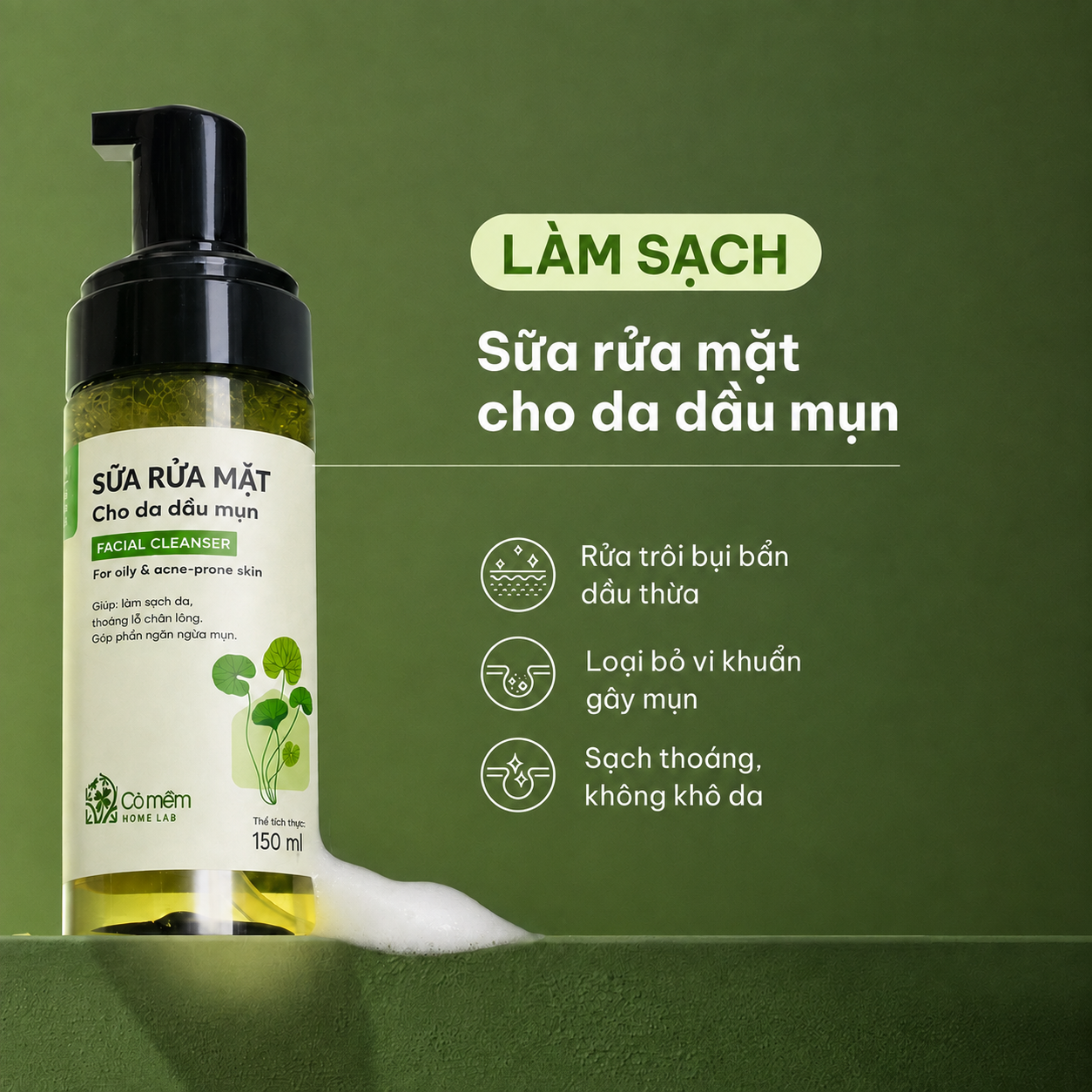 Bộ Chăm Sóc Da 3 Bước Sữa Rửa Mặt Serum Và Kem Dưỡng Ẩm Kiềm Dầu Rau Má Cỏ Mềm