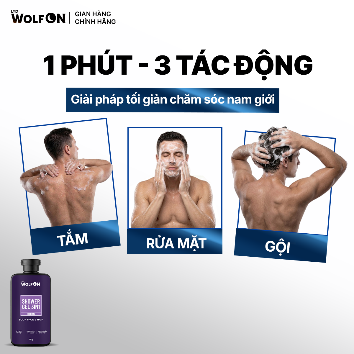 Combo Sữa Tắm Gội Nam 3in1 LYD Wolf On Curious 330g và Xịt khử mùi cơ thể 60ml lưu hương, hương nước hoa