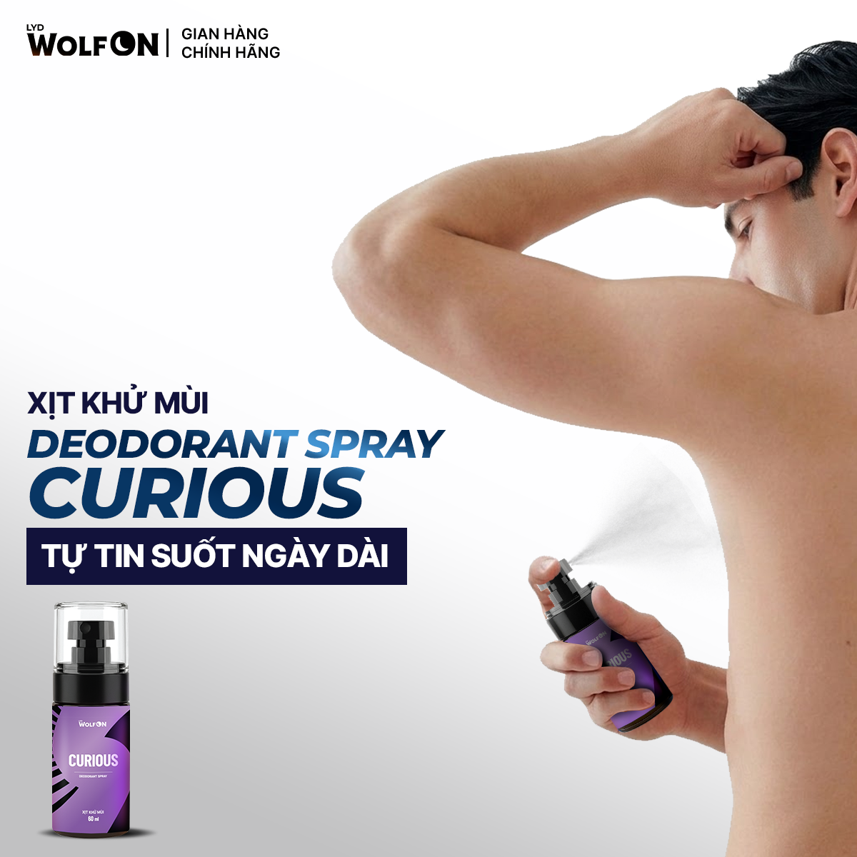 Combo Sữa Tắm Gội Nam 3in1 LYD Wolf On Curious 330g và Xịt khử mùi cơ thể 60ml lưu hương, hương nước hoa