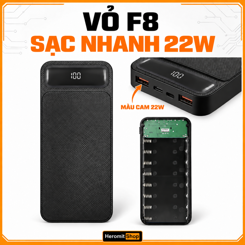 Box sạc dự phòng , vỏ sạc dự phòng 4cell , 8cell ,10cell 18650 , box sạc nhanh 22W ( chưa kèm pin ) dòng F – ảnh mô tả chi tiết 6