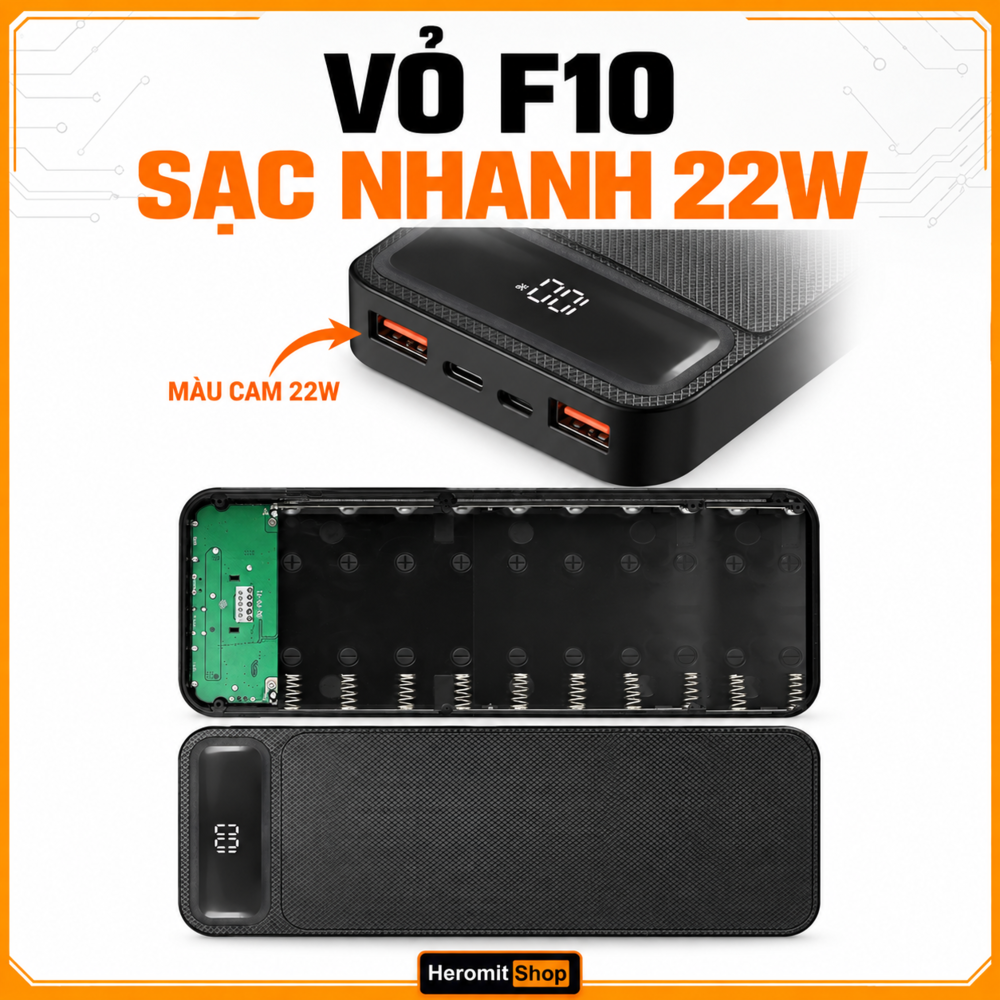 Box sạc dự phòng , vỏ sạc dự phòng 4cell , 8cell ,10cell 18650 , box sạc nhanh 22W ( chưa kèm pin ) dòng F – ảnh mô tả chi tiết 8