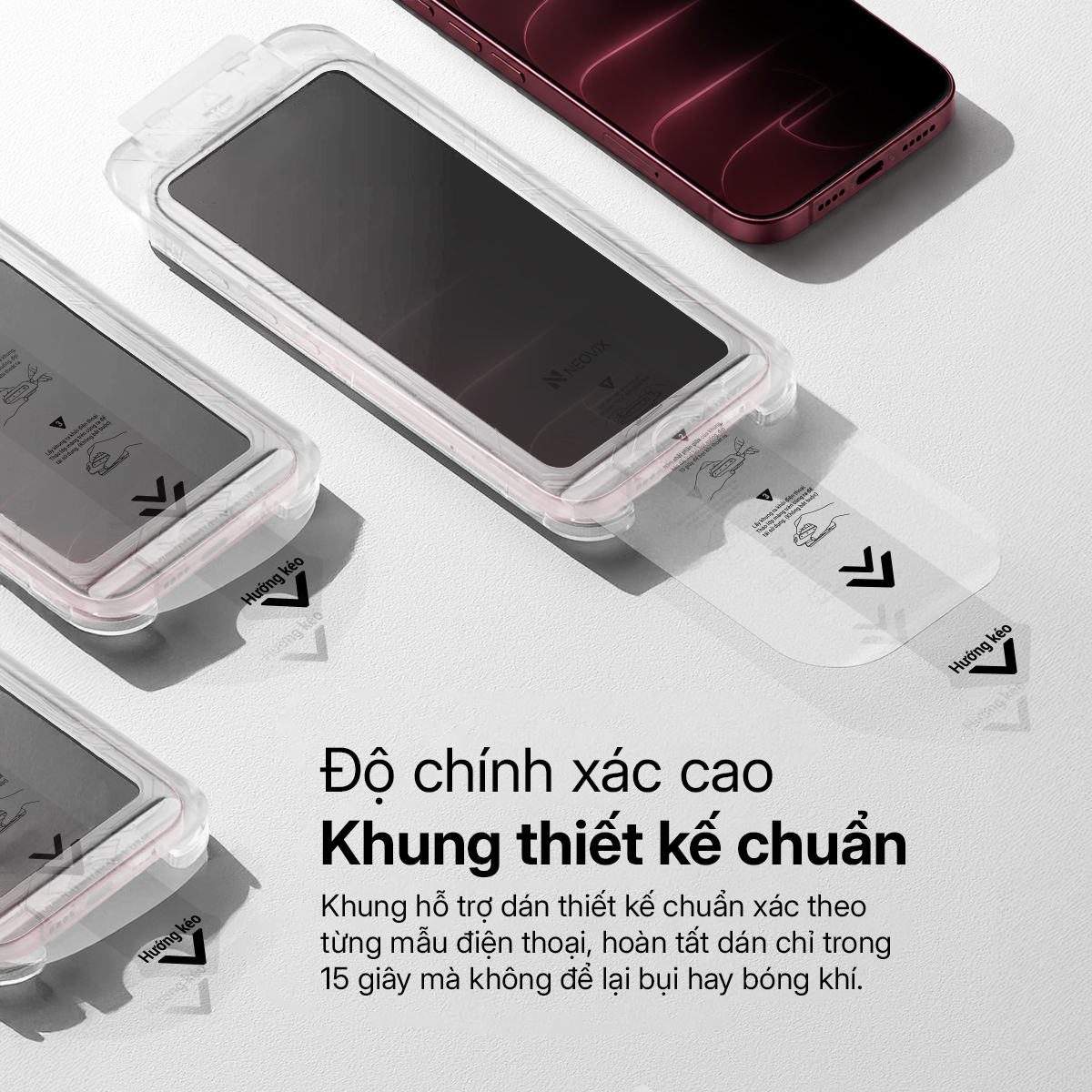 [LS] Kính Cường Lực 18 Pro Max 17 16 15 14 Khung Tự Dán NEOVIX Viền Mỏng Chống Nhìn Trộm Trong Suốt – ảnh mô tả chi tiết 1
