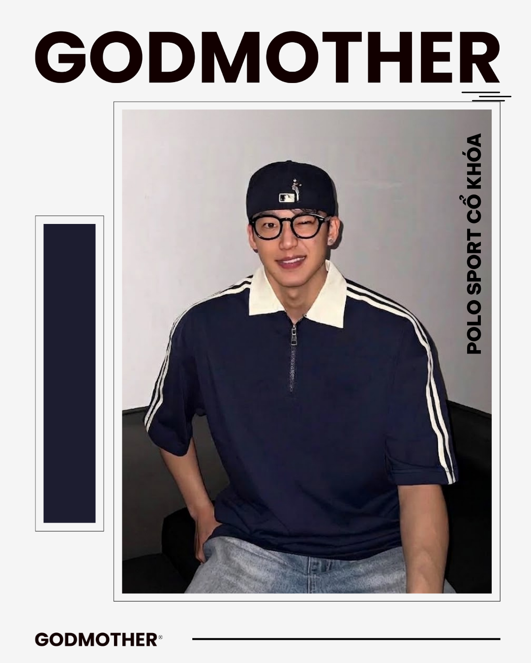 Áo Polo Thể Thao GODMOTHER Áo Cổ Zip Phối Line In Hình Unisex Phong Cách Tối Giản Năng Động PLS26002