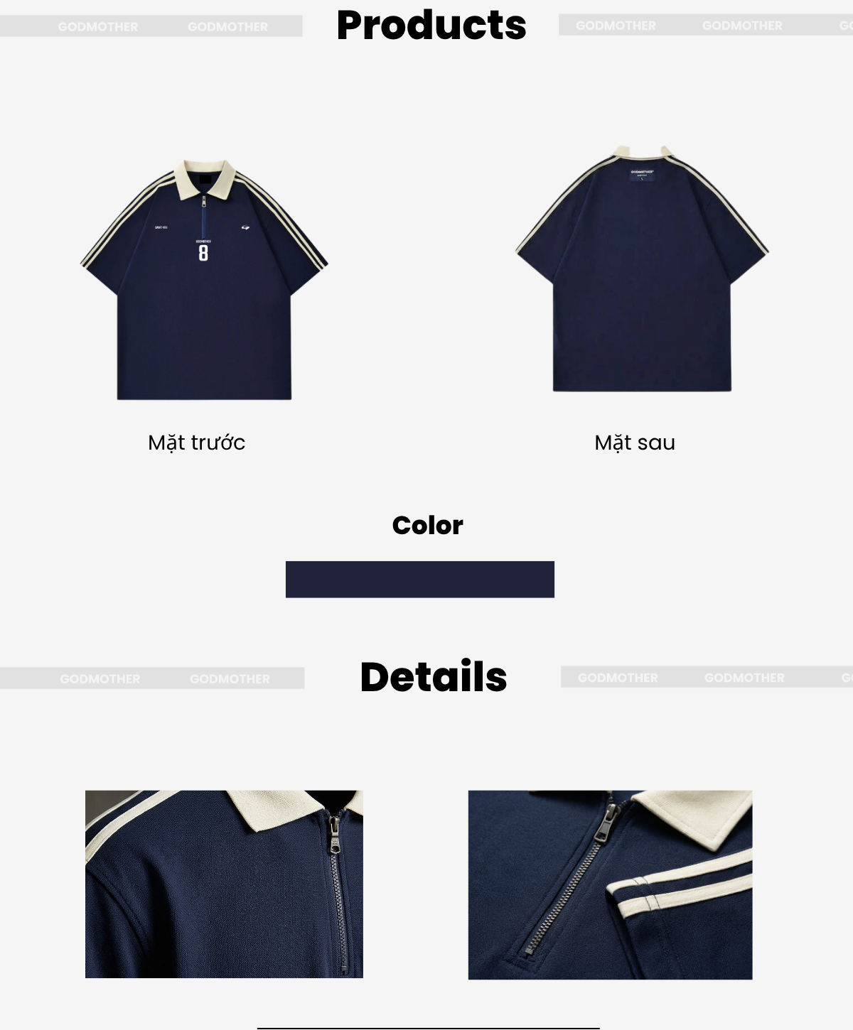 Áo Polo Thể Thao GODMOTHER Áo Cổ Zip Phối Line In Hình Unisex Phong Cách Tối Giản Năng Động PLS26002