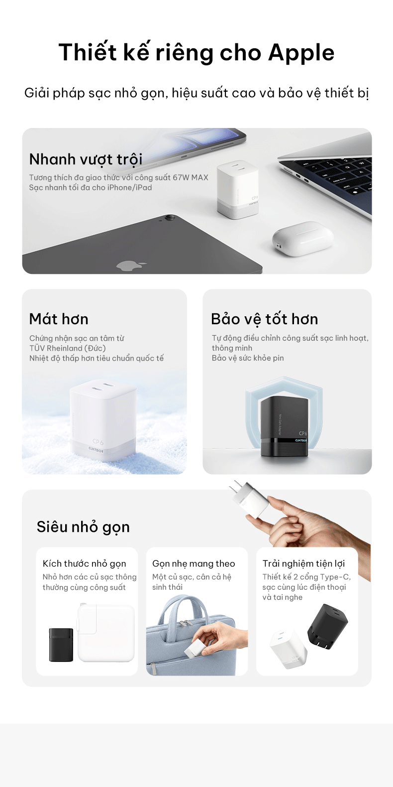 Củ Sạc Nhanh CUKTECH 60W AVS Xiaomi Tối Đa 67W 2 Cổng USB-C Cho iPhone 18/17/16/Xiaomi 17/Samsung S26/Laptop – ảnh mô tả chi tiết 2