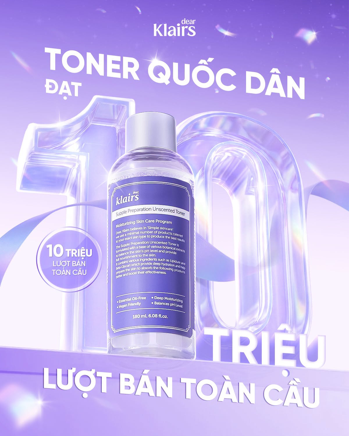Nước hoa hồng Dear, Klairs Supple Preparation Toner dưỡng sáng cấp ẩm lành tính [FS]