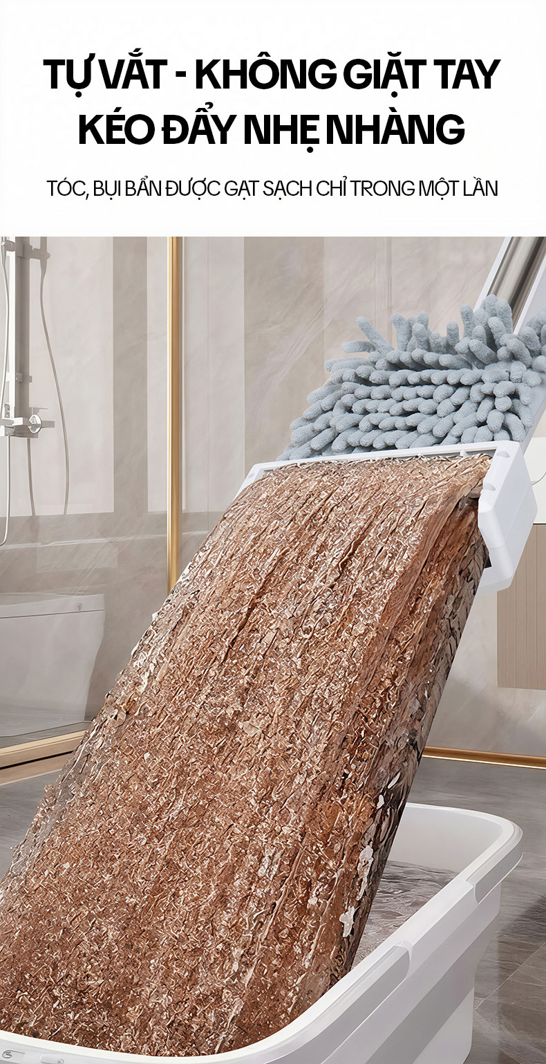 Cây Lau Nhà Tự Vắt KITIMOP CORAL KTMC-01, Chổi Lau Nhà Tự Vắt Thông Minh Xoay 360 Độ, 2 Bông Lau