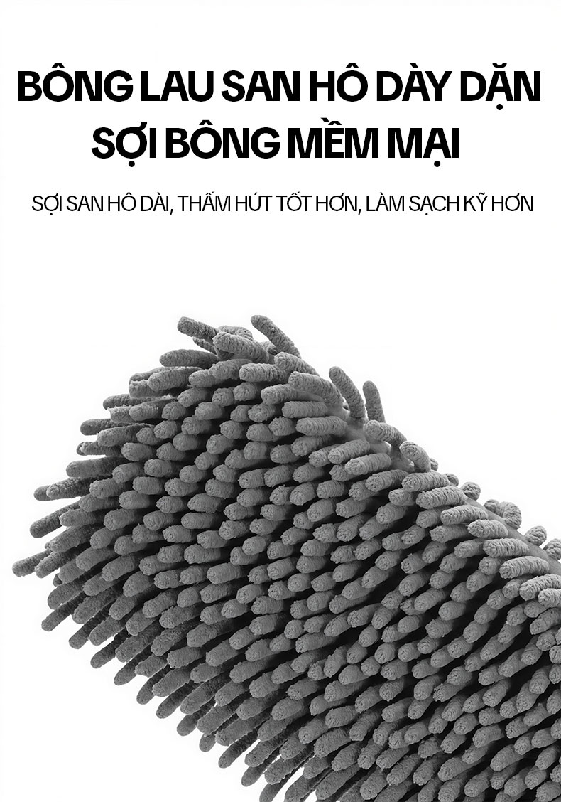 Cây Lau Nhà Tự Vắt KITIMOP CORAL KTMC-01, Chổi Lau Nhà Tự Vắt Thông Minh Xoay 360 Độ, 2 Bông Lau
